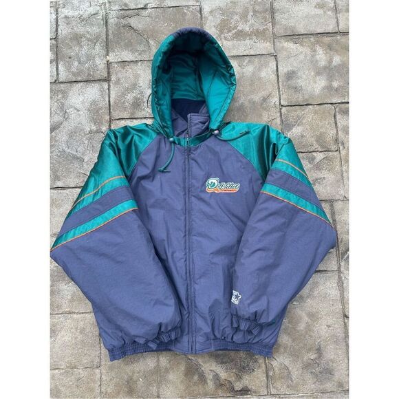 Vintage 90s Miami Dolphins Starter Pullover Jacket full Zip Hooded L embroidered